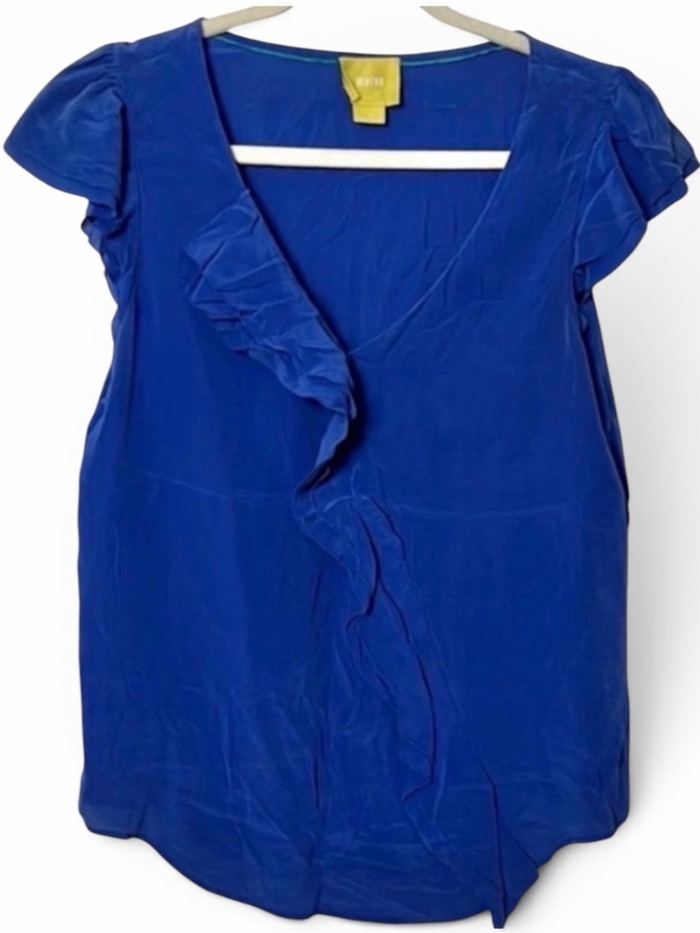 Maeve x Anthropologie Blue Silk Ruffled Wrap Blouse Size 10